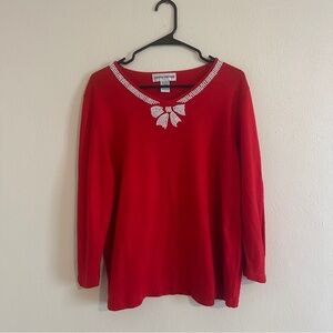 Vintage Pearl Bow Christmas Winter Sweater